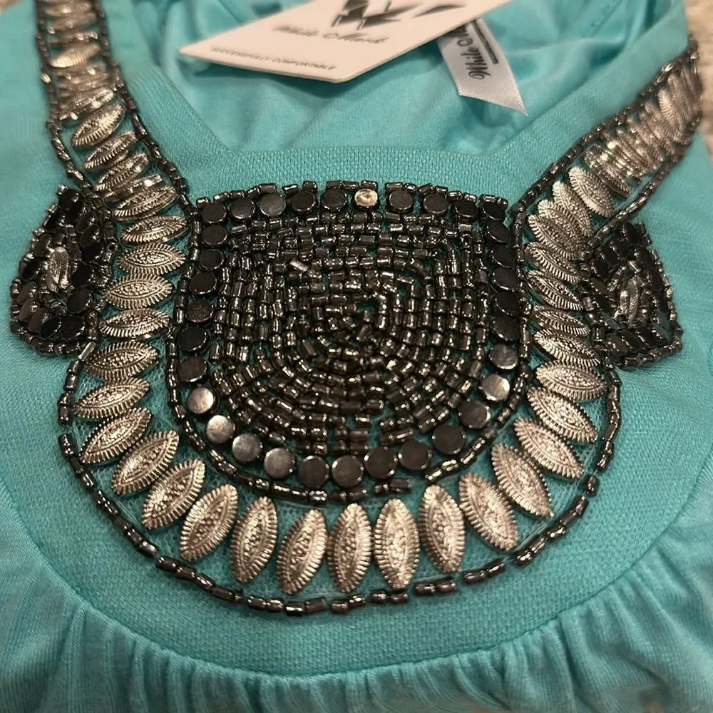 White Mark Womens V Neck Short Sleeve Tunic Top mint Women's Top - Picture 14 of 14